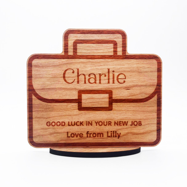 Engraved Wood New Job Good Luck Office Briefcase Bag Keepsake Personalised Gift