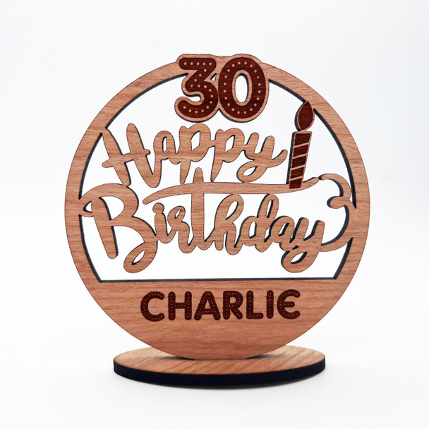 Wood 30th Happy Birthday Candle Milestone Age Keepsake Personalised Gift