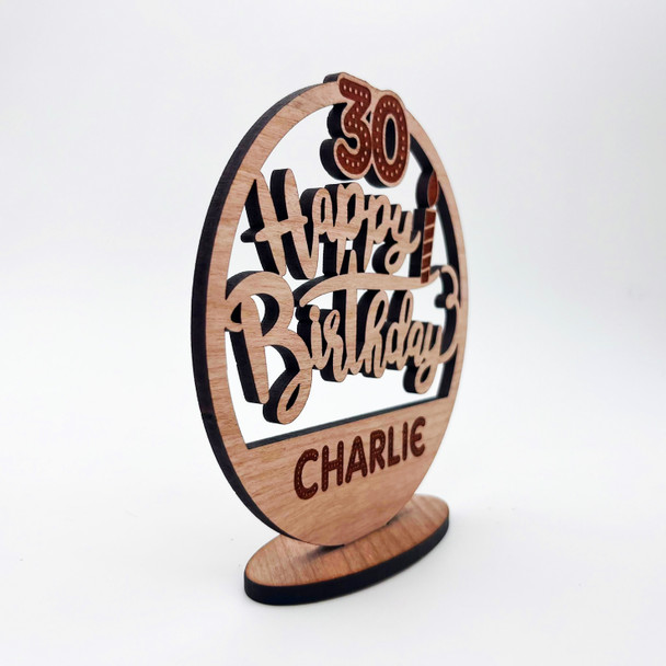 Wood 30th Happy Birthday Candle Milestone Age Keepsake Personalised Gift