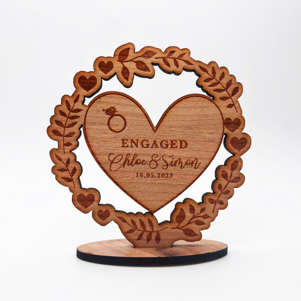 Wood Engagement Floral Heart Engaged Congratulations Keepsake Personalised Gift