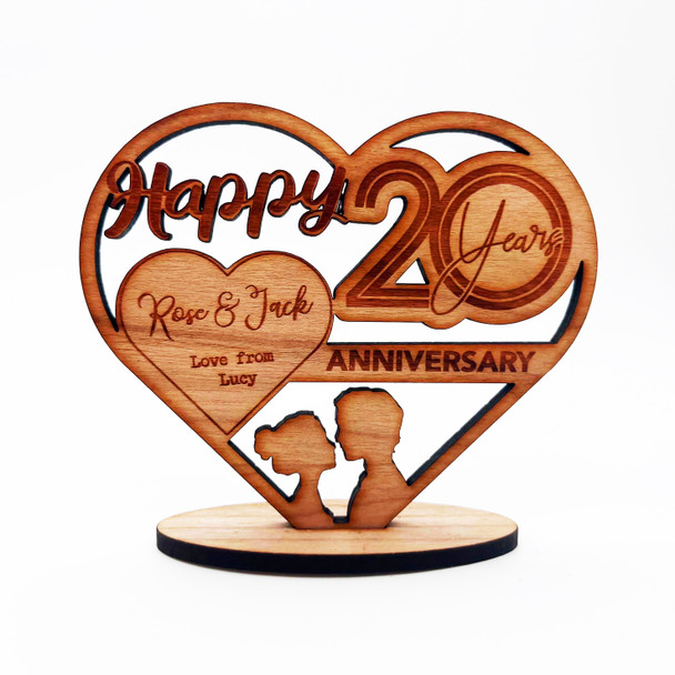 Wood Happy 20 Years Wedding Anniversary Couple Heart Keepsake Personalised Gift