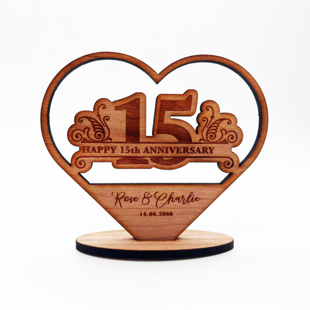 Happy 15th Heart Wedding Anniversary Floral Heart Keepsake Personalised Gift