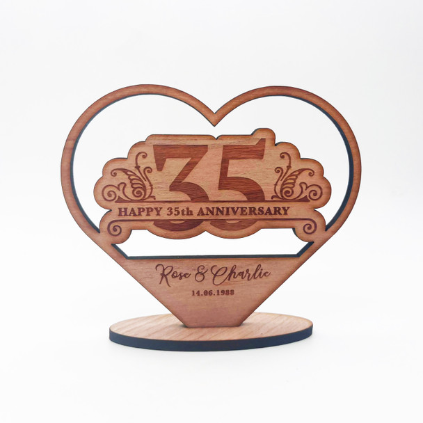 Happy 35th Heart Wedding Anniversary Floral Heart Keepsake Personalised Gift