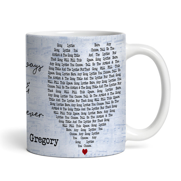 Any Song Lyrics & Names Blue Heart Gift Tea Coffee Personalised Mug