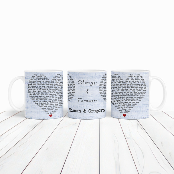 Any Song Lyrics & Names Blue Heart Gift Tea Coffee Personalised Mug