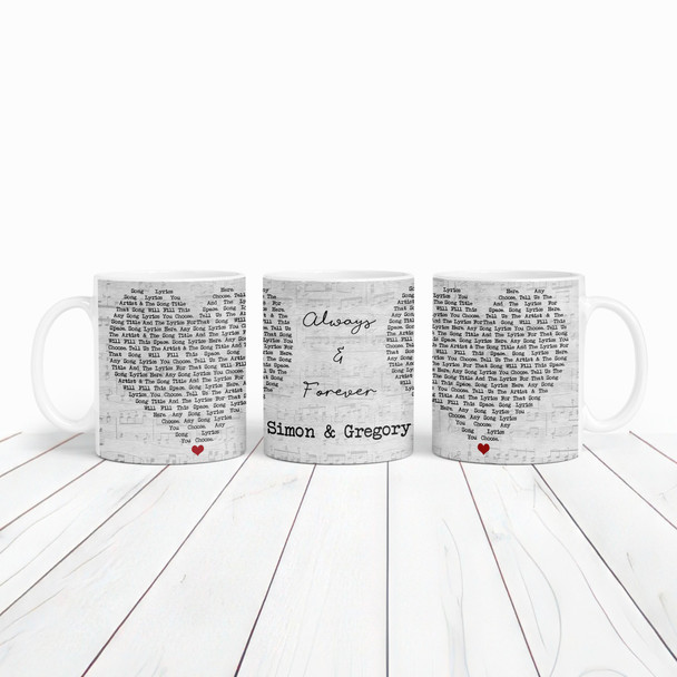 Any Song Lyrics & Names Grey Heart Gift Tea Coffee Personalised Mug