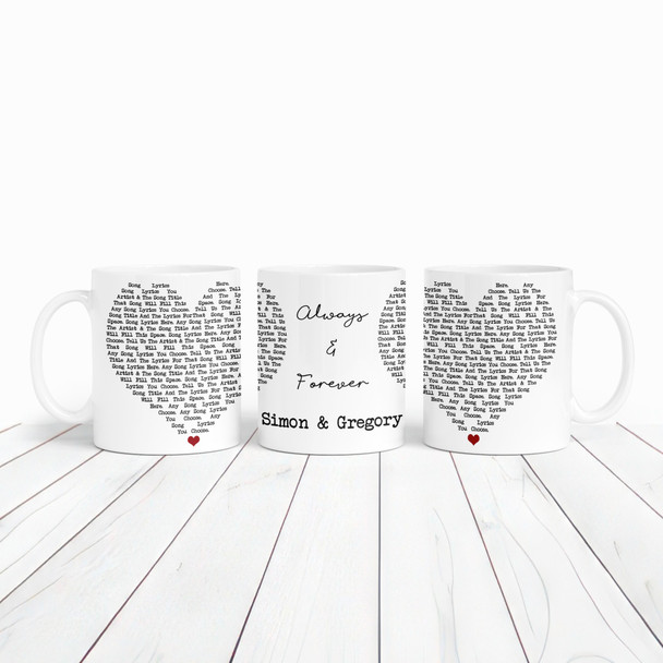 Any Song Lyrics & Names White Heart Gift Tea Coffee Personalised Mug