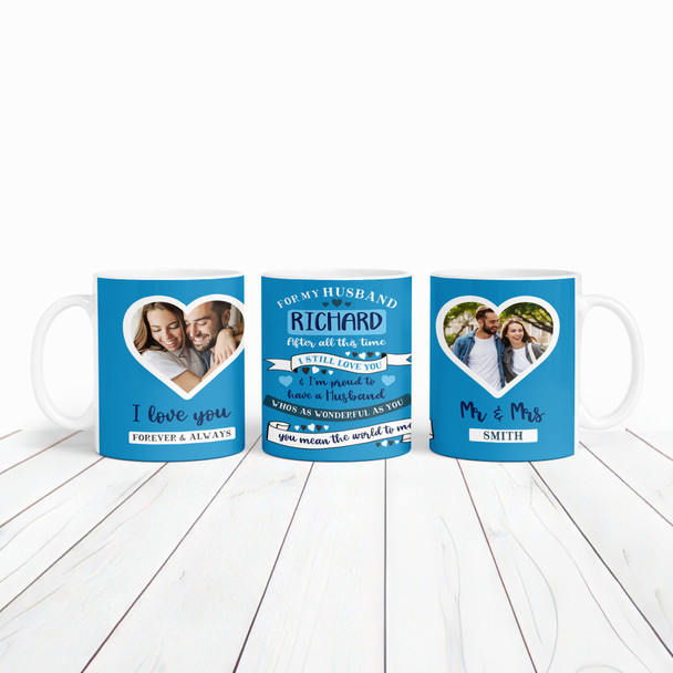 Gift For Husband Blue Photo Hearts Tea Coffee Personalised Mug