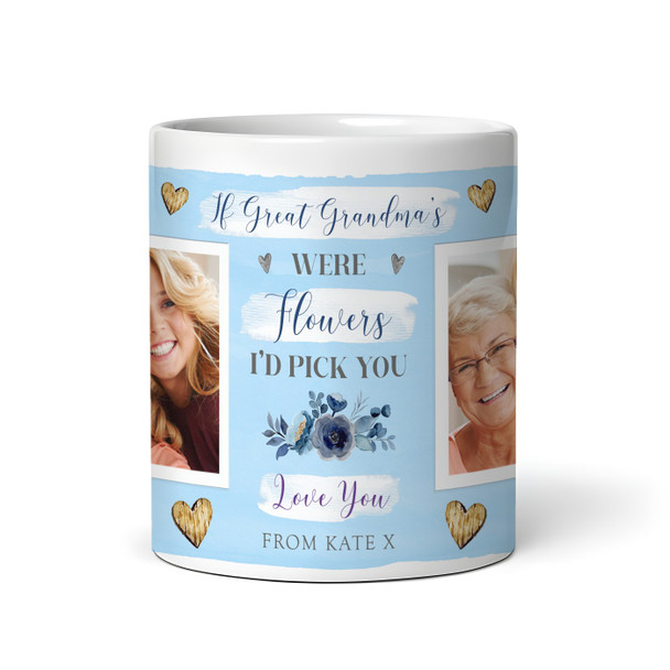 Great Grandma Gift Blue Flowers Photo Tea Coffee Personalised Mug