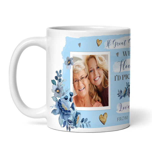 Great Grandma Gift Blue Flowers Photo Tea Coffee Personalised Mug