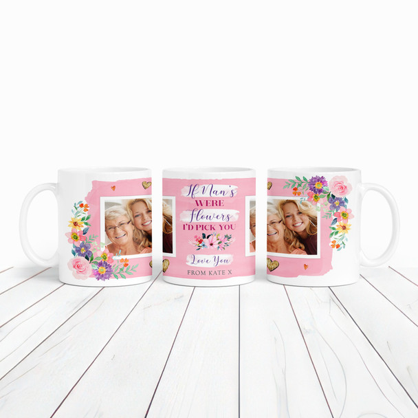 Nan Gift Pink Flowers Photo Tea Coffee Personalised Mug