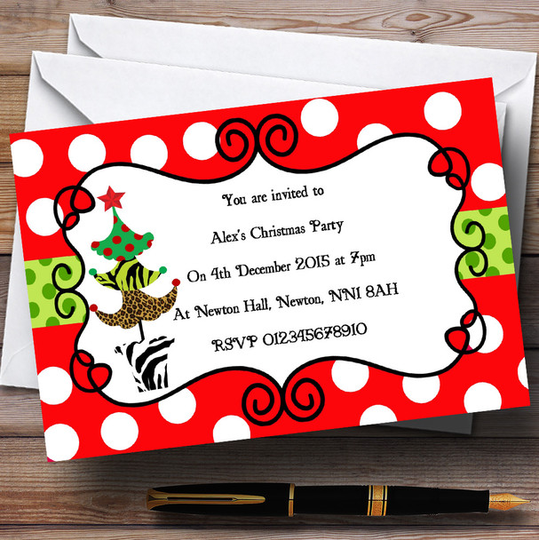 Red Dotty Customised Christmas Party Invitations