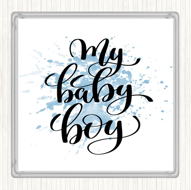 Blue White My Baby Boy Inspirational Quote Coaster