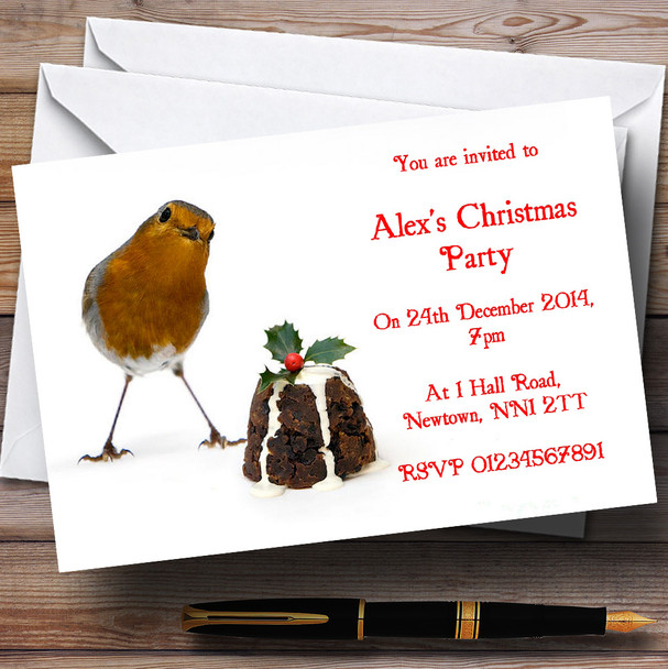 Robin And Pudding Customised Christmas Party Invitations