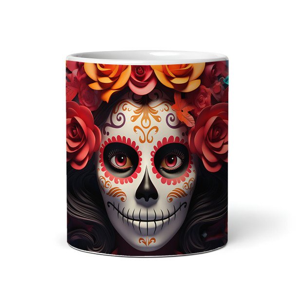 Catrina Day Of The Dead Name Orange Floral Tea Coffee Cup Gift Personalised Mug
