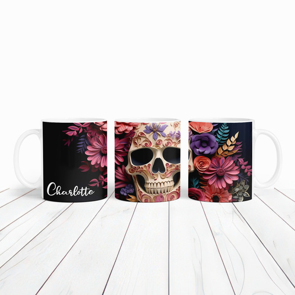 Pink Floral Decorative Skull Gothic Alternative Tea Coffee Cup Personalised Mug