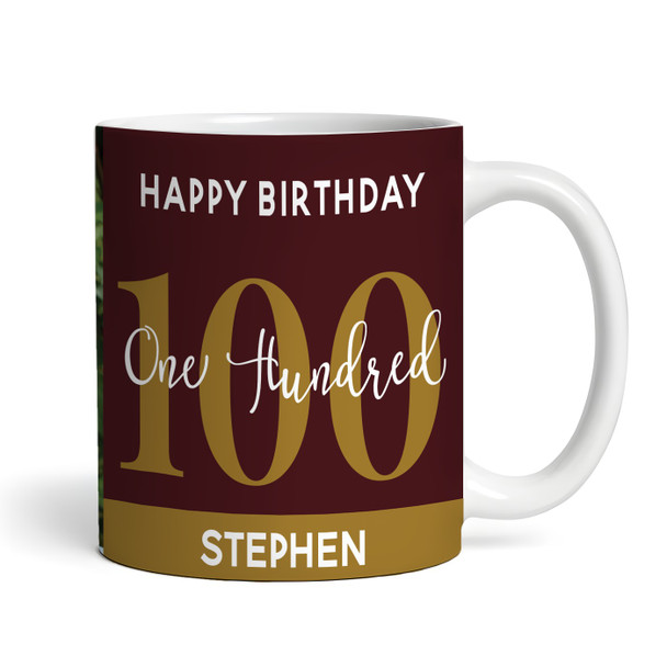 100th Birthday Gift Deep Red Gold Photo Tea Coffee Cup Personalised Mug