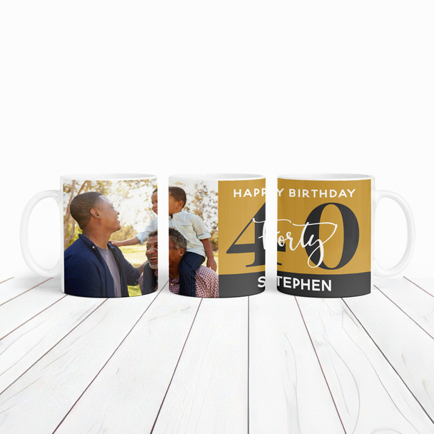 40th Birthday Gift Gold Black Photo Tea Coffee Cup Personalised Mug