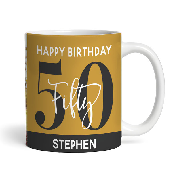 50th Birthday Gift Gold Black Photo Tea Coffee Cup Personalised Mug