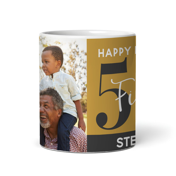 50th Birthday Gift Gold Black Photo Tea Coffee Cup Personalised Mug