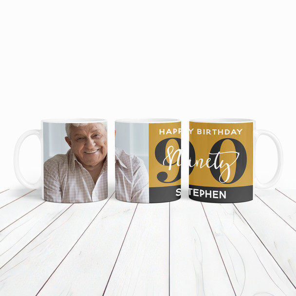 90th Birthday Gift Gold Black Photo Tea Coffee Cup Personalised Mug