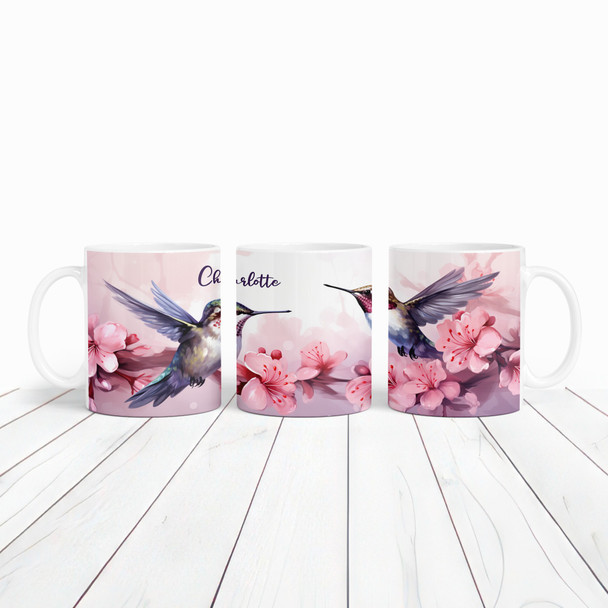 Stunning Pink Floral Hummingbirds Name Tea Coffee Cup Gift Personalised Mug