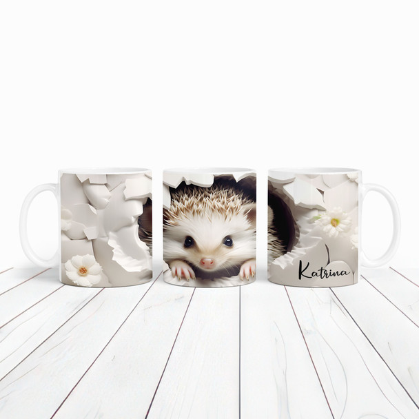 Cute 3D Peeking Hedgehog Name Tea Coffee Cup Custom Gift Personalised Mug