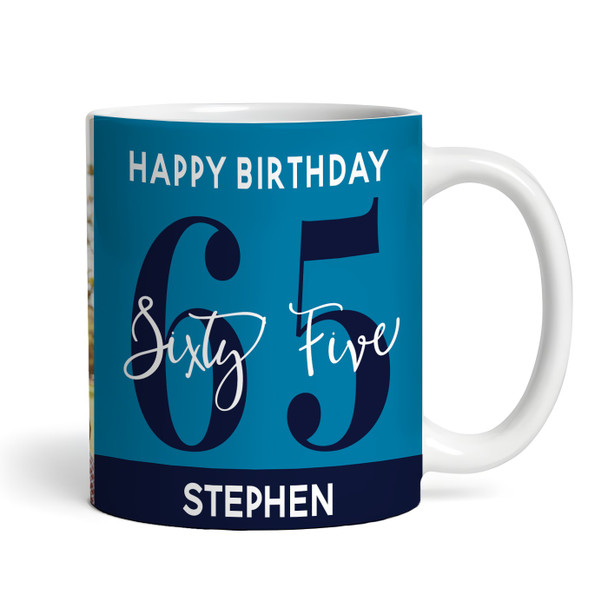 65th Birthday Photo Gift Blue Tea Coffee Cup Personalised Mug