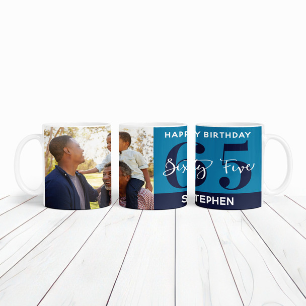 65th Birthday Photo Gift Blue Tea Coffee Cup Personalised Mug