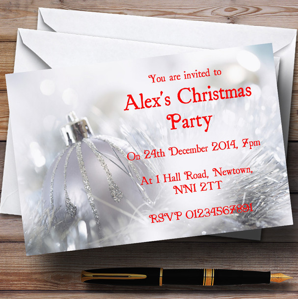 Silver Bauble Customised Christmas Party Invitations