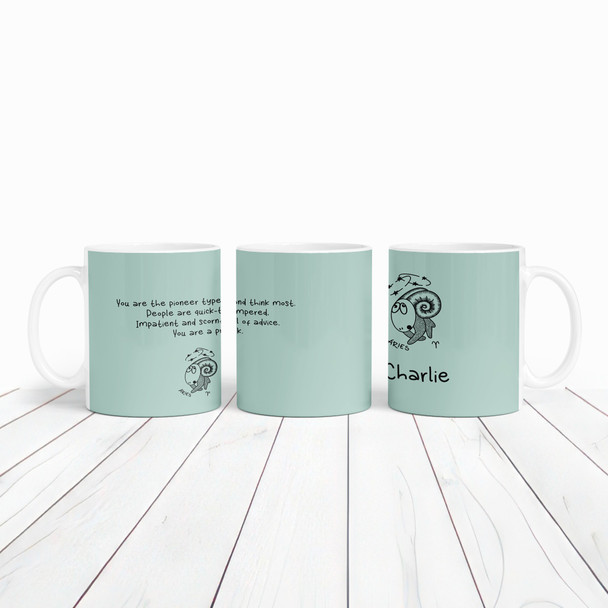 Aries Funny Zodiac Sign Description Birthday Gift Green Personalised Mug