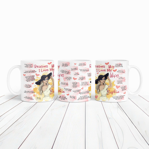 Romantic Gift For Wife Reasons Why I Love You Watercolour Woman Personalised Mug