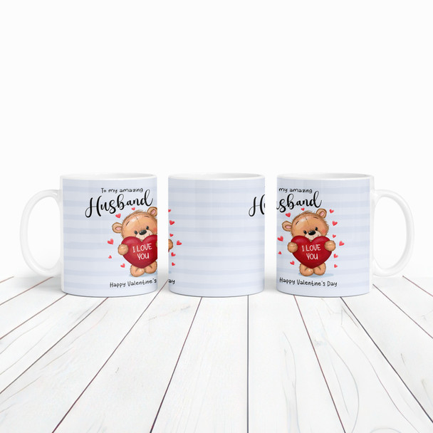 Gift For Husband Blue Teddy Bear Heart Valentine's Day Gift Personalised Mug