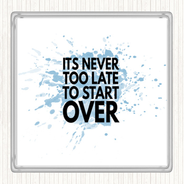 Blue White Never Too Late To Start Over Inspirational Quote Coaster