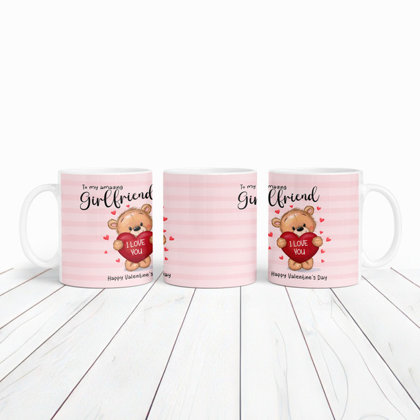 Girlfriend Pink Background Teddy Bear Holding Heart Personalised Mug