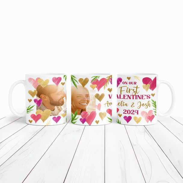 Our First Valentine's Day Gift Gift Hearts Photo Personalised Mug