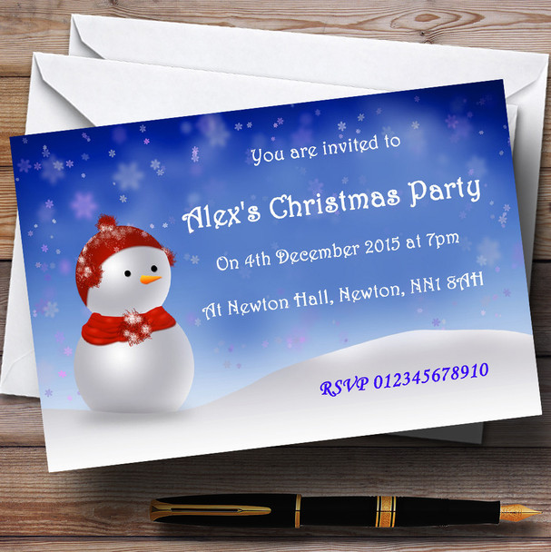 Blue Snowman Customised Christmas Party Invitations