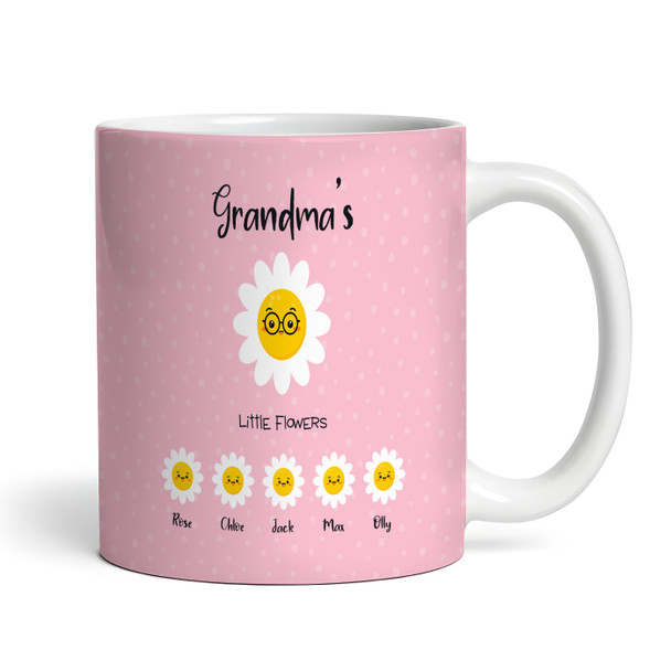 Birthday Gift Pink Background Grandma's Little Flowers Personalised Mug