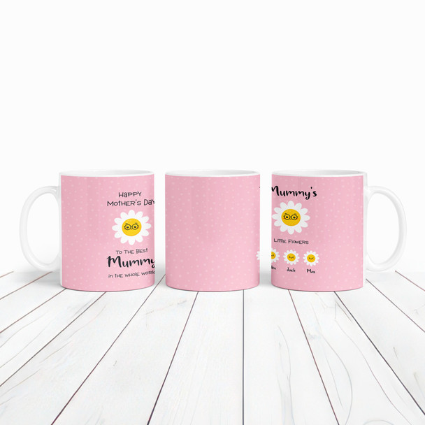 Mother's Day Gift Pink Background Mummy's Little Flowers Personalised Mug