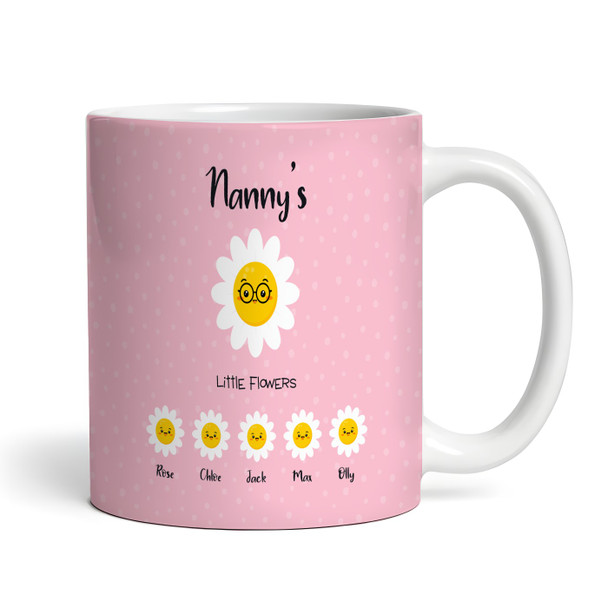 Birthday Gift Pink Background Nanny's Little Flowers Personalised Mug