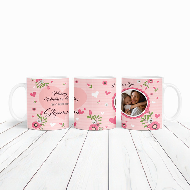 Pink Floral Circle Photo Mother's Day Gift For Stepmum Personalised Mug