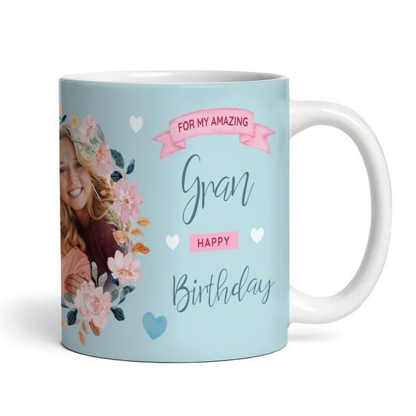 Gran Birthday Gift Photo Blue Flower Thank You Personalised Mug
