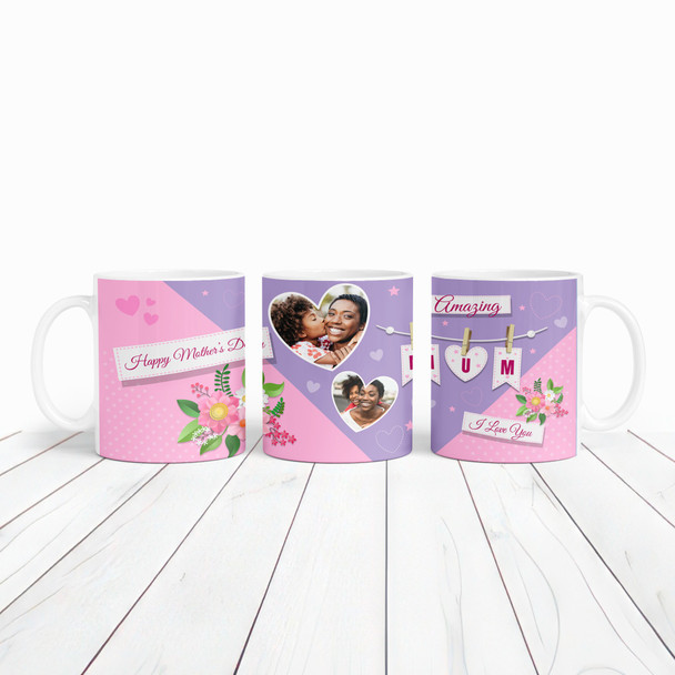 Floral Photo Hearts Mum Mother's Day Gift Personalised Mug