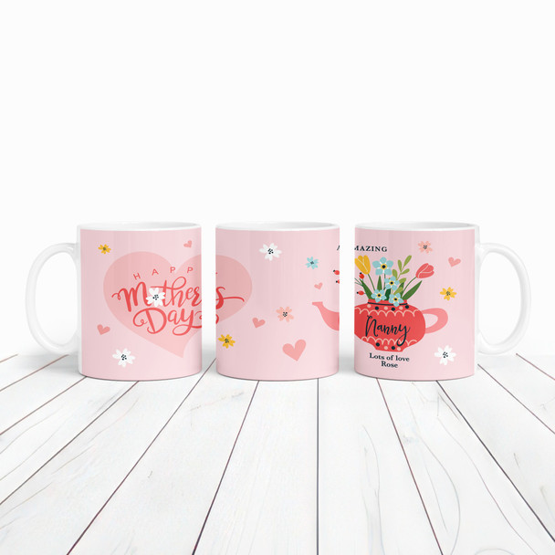 Nanny Mother's Day Gift Red Floral Teapot Personalised Mug