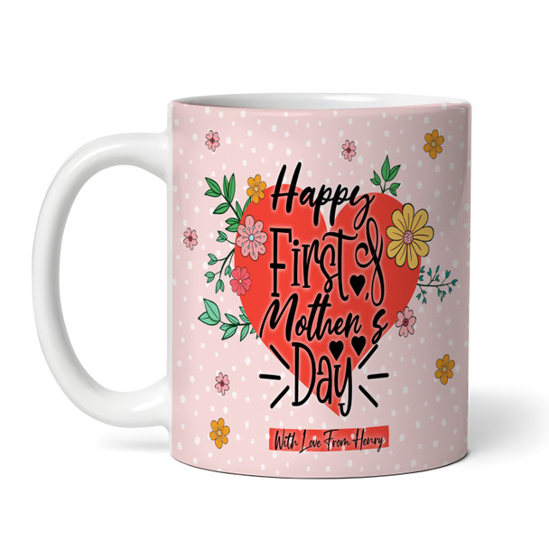 Floral Red Heart First Mother's Day Gift Personalised Mug