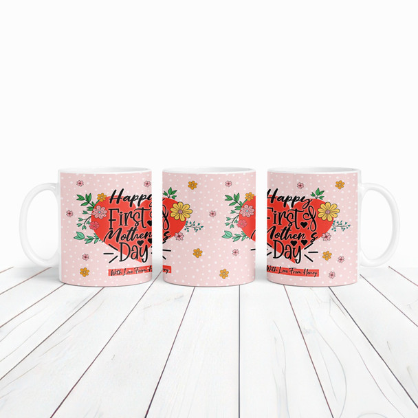 Floral Red Heart First Mother's Day Gift Personalised Mug