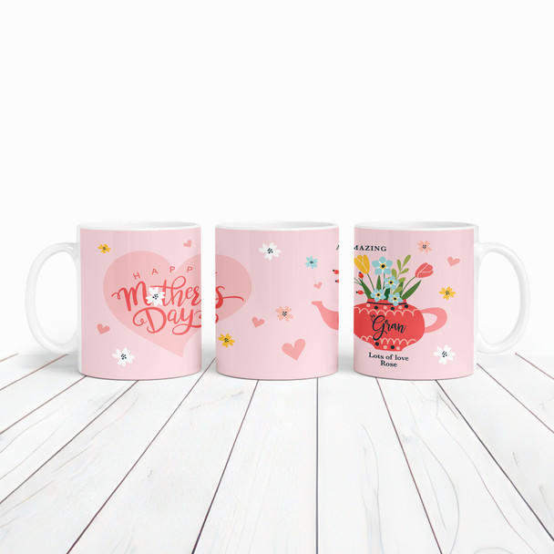 Gran Mother's Day Gift Red Floral Teapot Personalised Mug