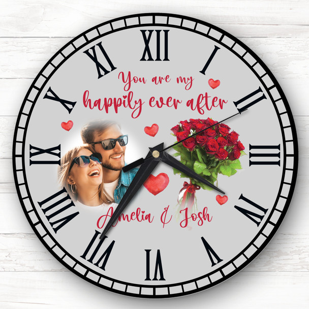 Happy Ever After Photo Roses Valentine's Day Gift Anniversary Personalised Clock