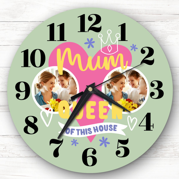 Queen Of This House Green Photo Mother's Day Birthday Gift Personalised Clock