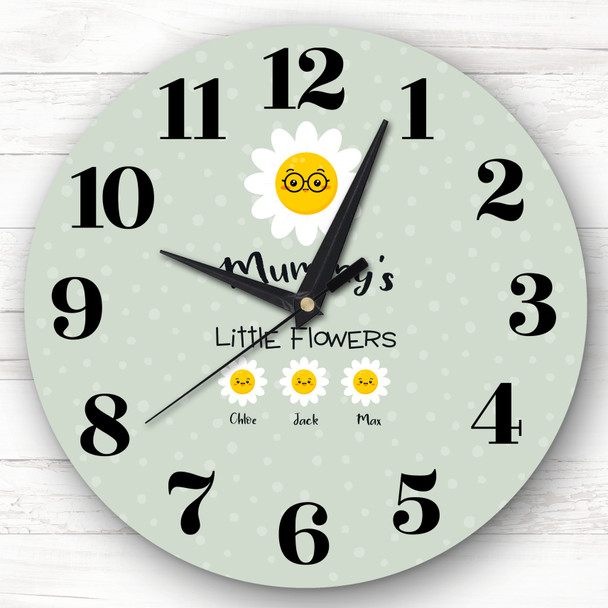 Mummy's Little Flowers Green Or Mother's Day Gift For Mum Personalised Clock